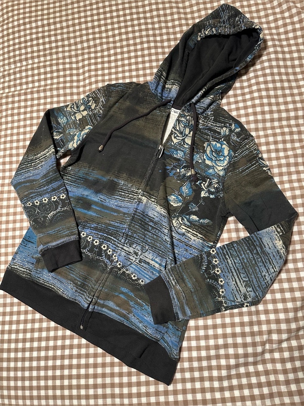 Cato Y2K Floral Blue & Black Zip Hoodie Size S